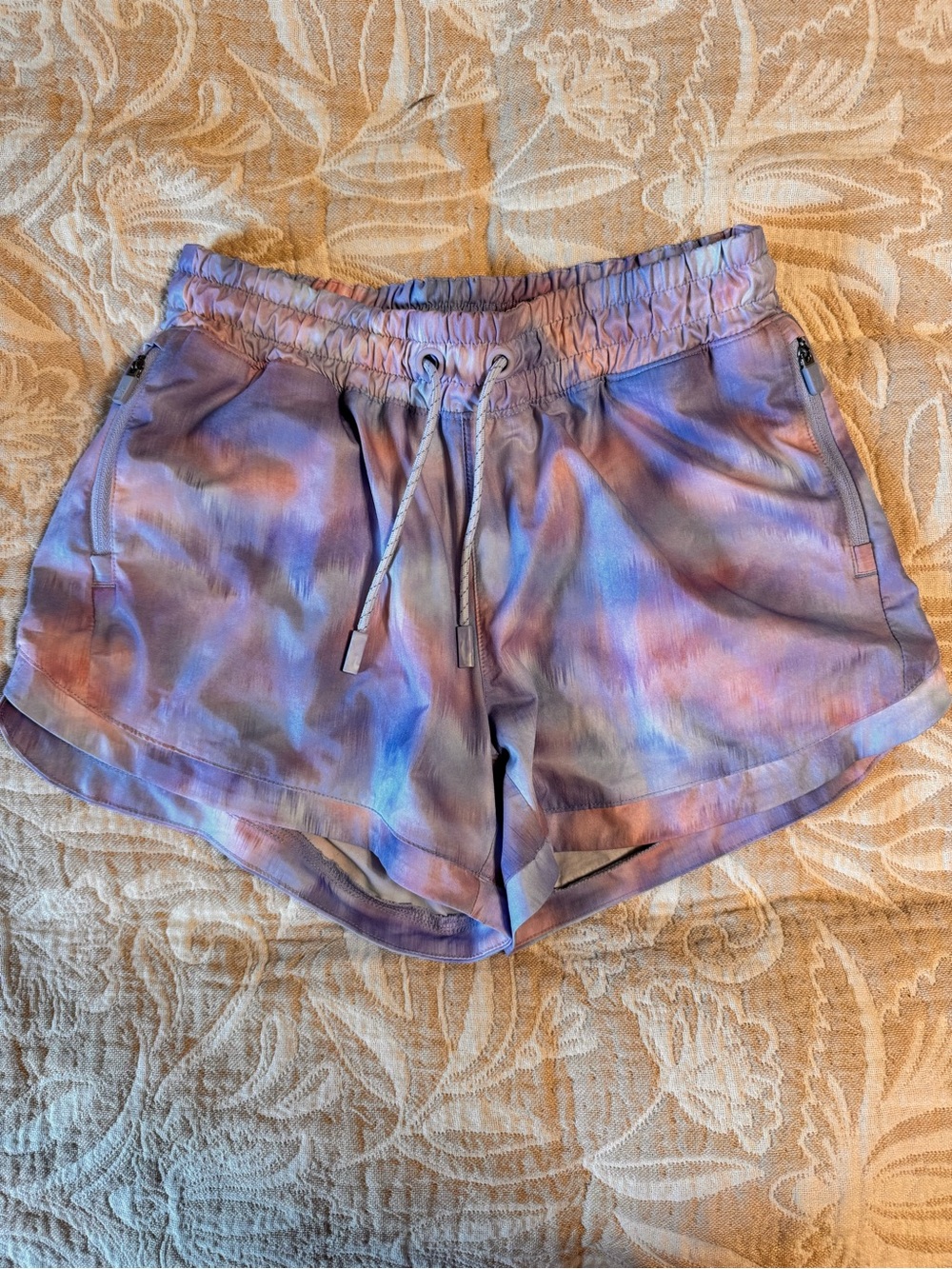 Athleta Girl Tie-Dye Athletic Shorts Size L 12 | Zip Pocket Active Running